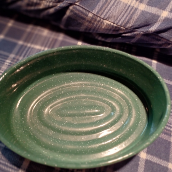 No name Kitchen Vintage Roasting Pan Wlid Enamel Green With White